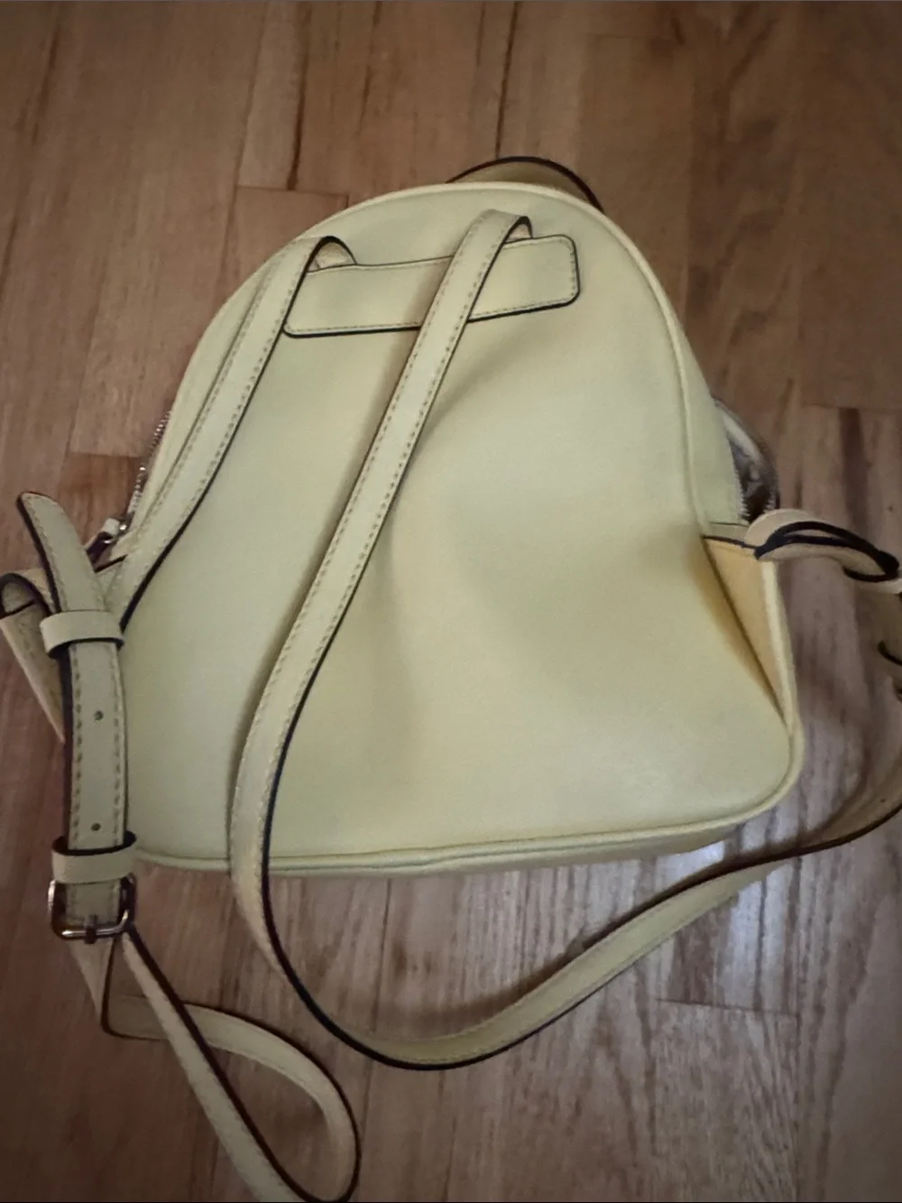 GUESS Pale Yellow Mini Backpack with Silver Hardware